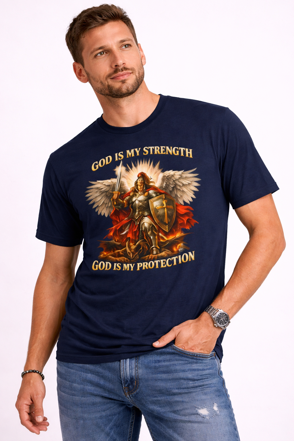 Christian Warrior T-Shirt | God Is My Strength & Protection | Faith Shirt