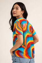 Colorful Abstract T-Shirt | Rainbow Wave All Over Print Tee