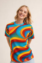 Colorful Abstract T-Shirt | Rainbow Wave All Over Print Tee