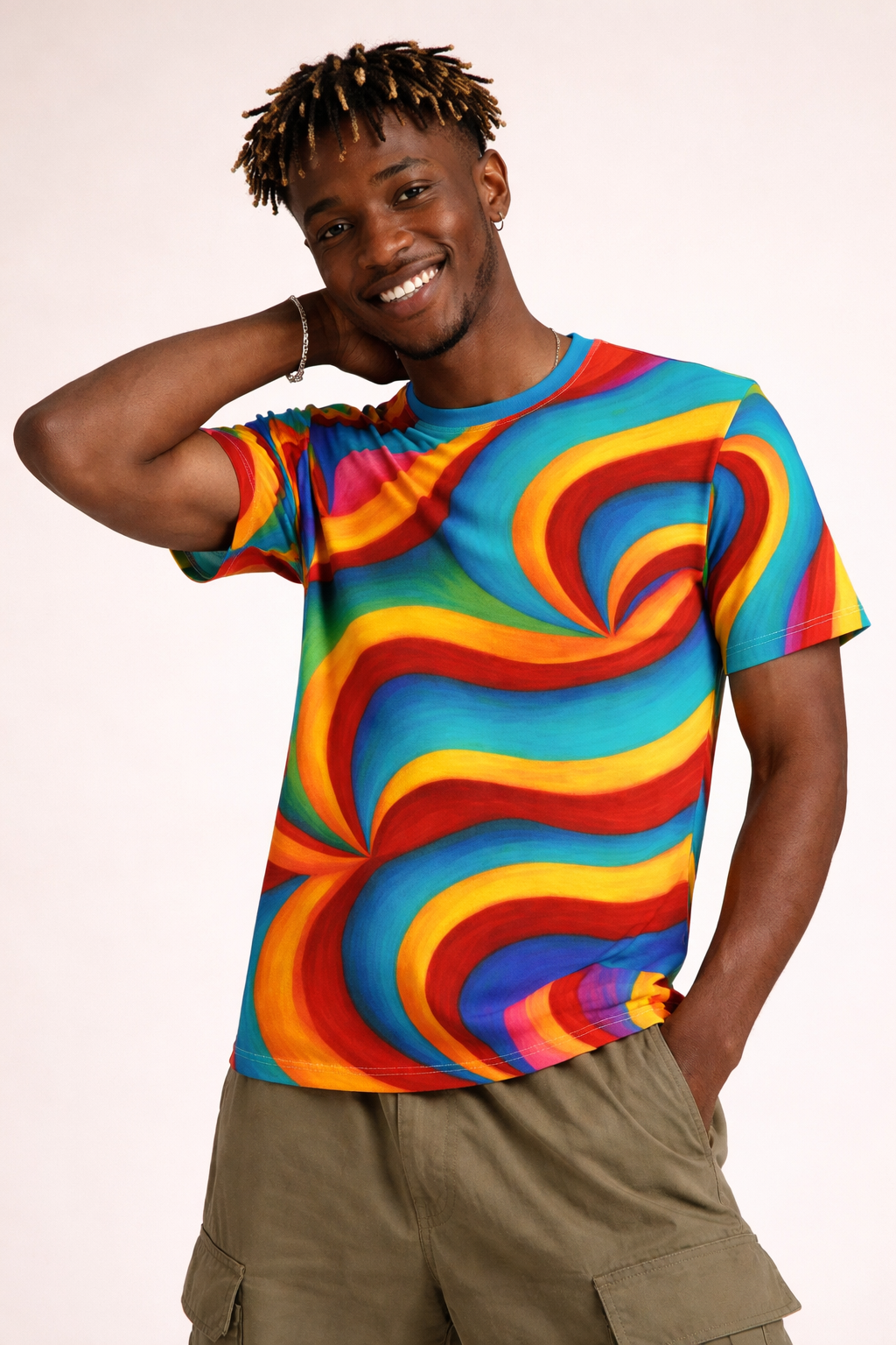Colorful Abstract T-Shirt | Rainbow Wave All Over Print Tee