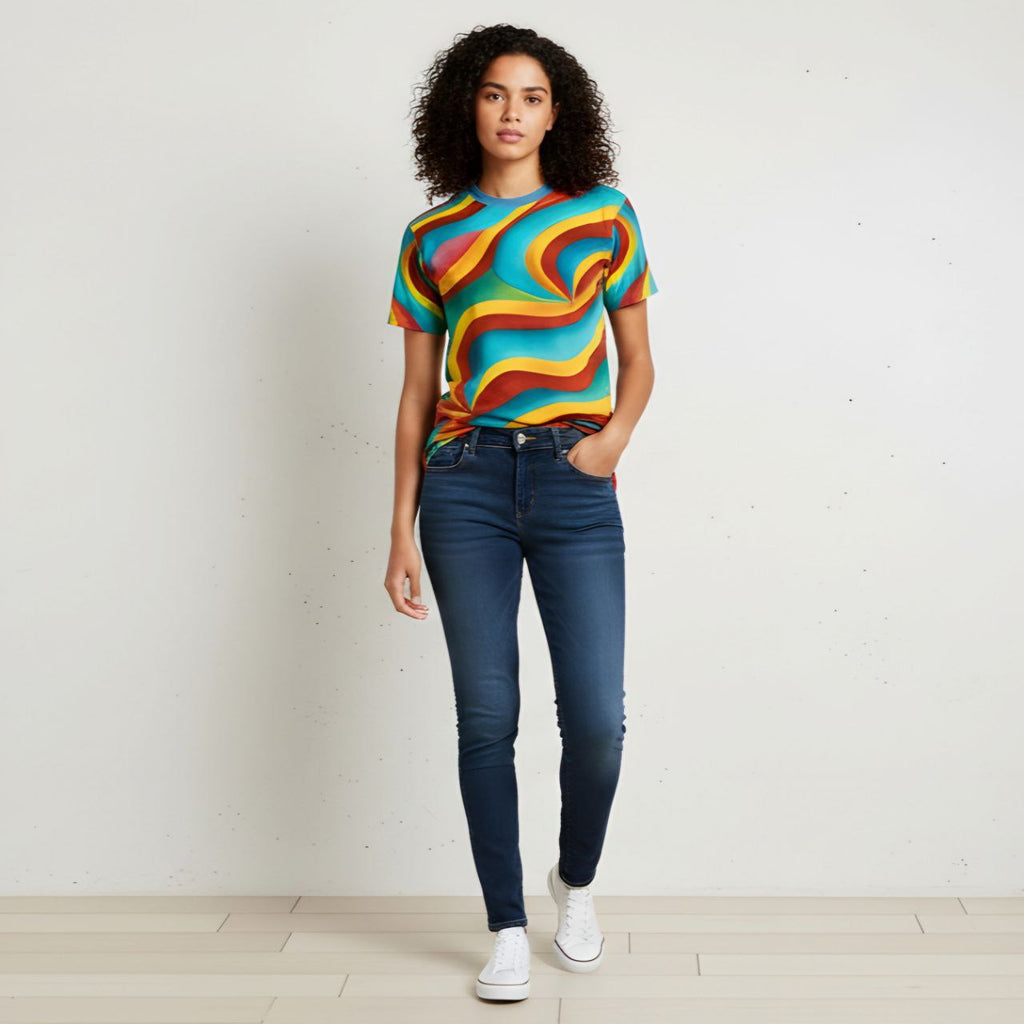 Colorful Abstract T-Shirt | Rainbow Wave All Over Print Tee