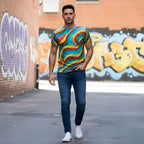 Colorful Abstract T-Shirt | Rainbow Wave All Over Print Tee