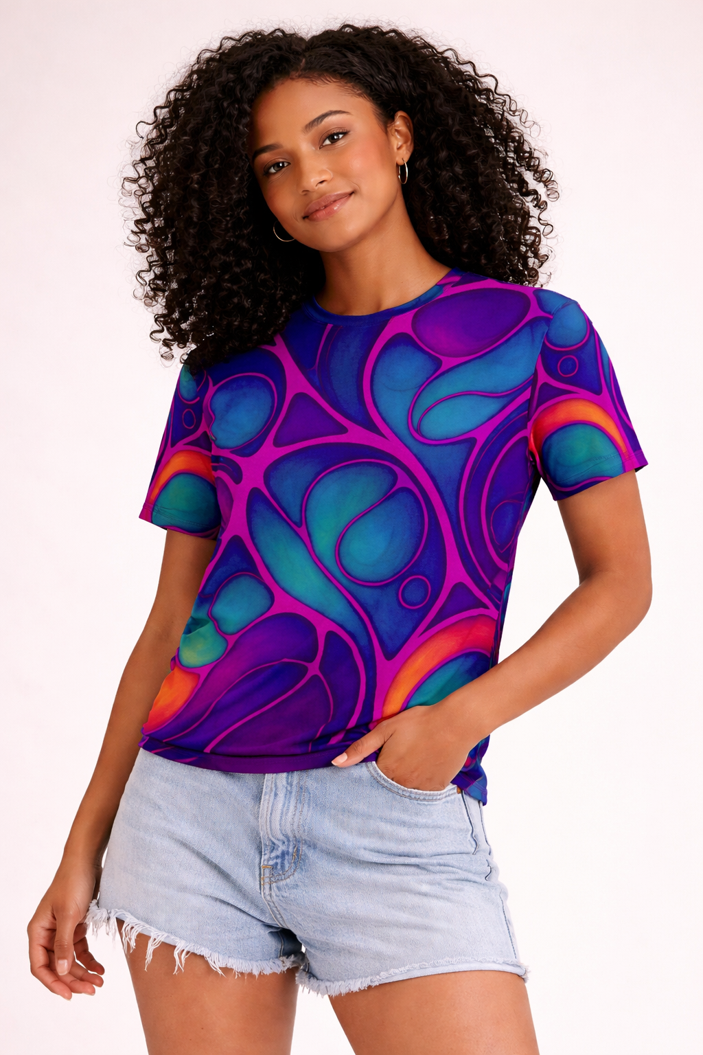 Cosmic Abstract T-Shirt | Turquoise Purple All Over Print Tee