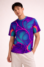 Cosmic Abstract T-Shirt | Turquoise Purple All Over Print Tee