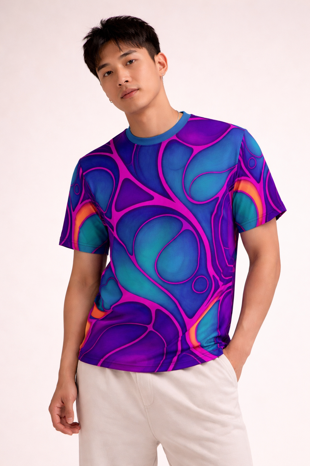 Cosmic Abstract T-Shirt | Turquoise Purple All Over Print Tee