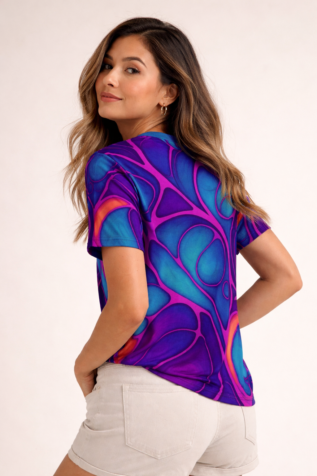 Cosmic Abstract T-Shirt | Turquoise Purple All Over Print Tee