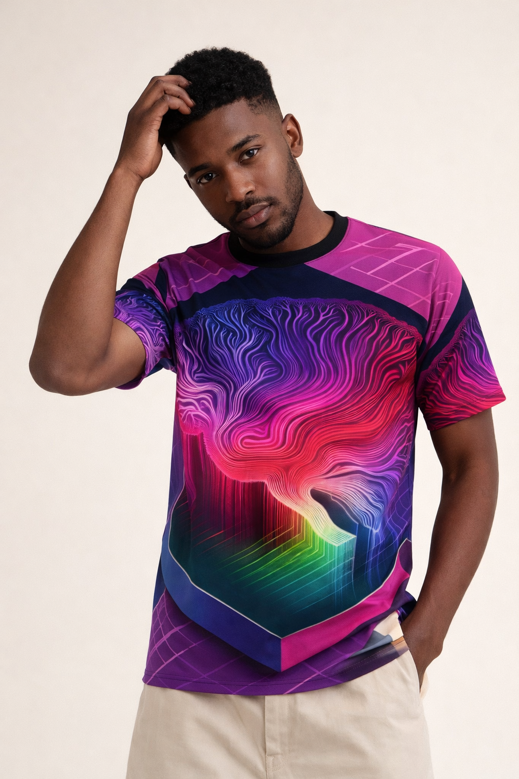 Cybernetic Mind T-Shirt | Neon Brain Sci-Fi AOP Tee