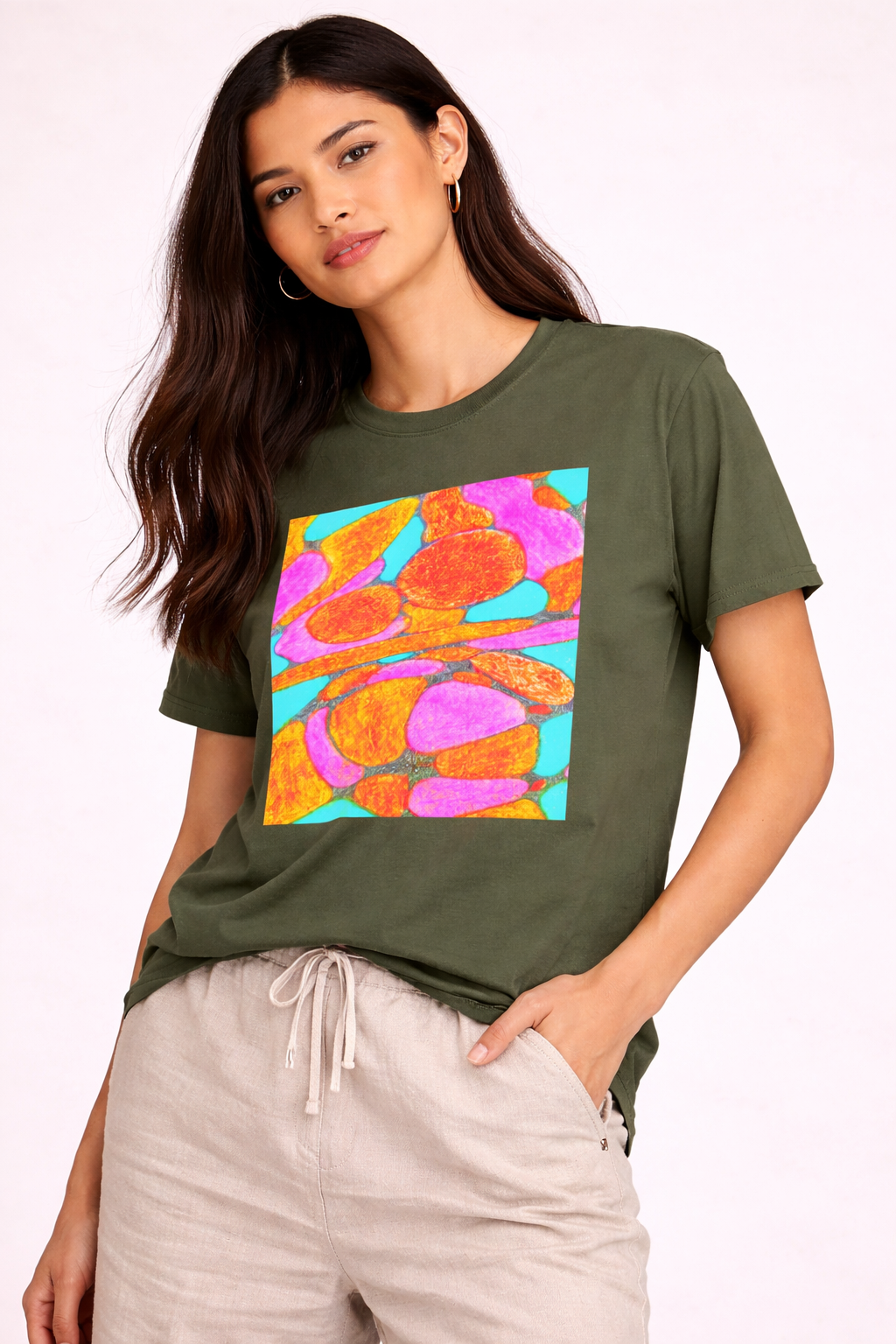 Abstract Floral T-Shirt | Pink Orange Art Graphic Tee