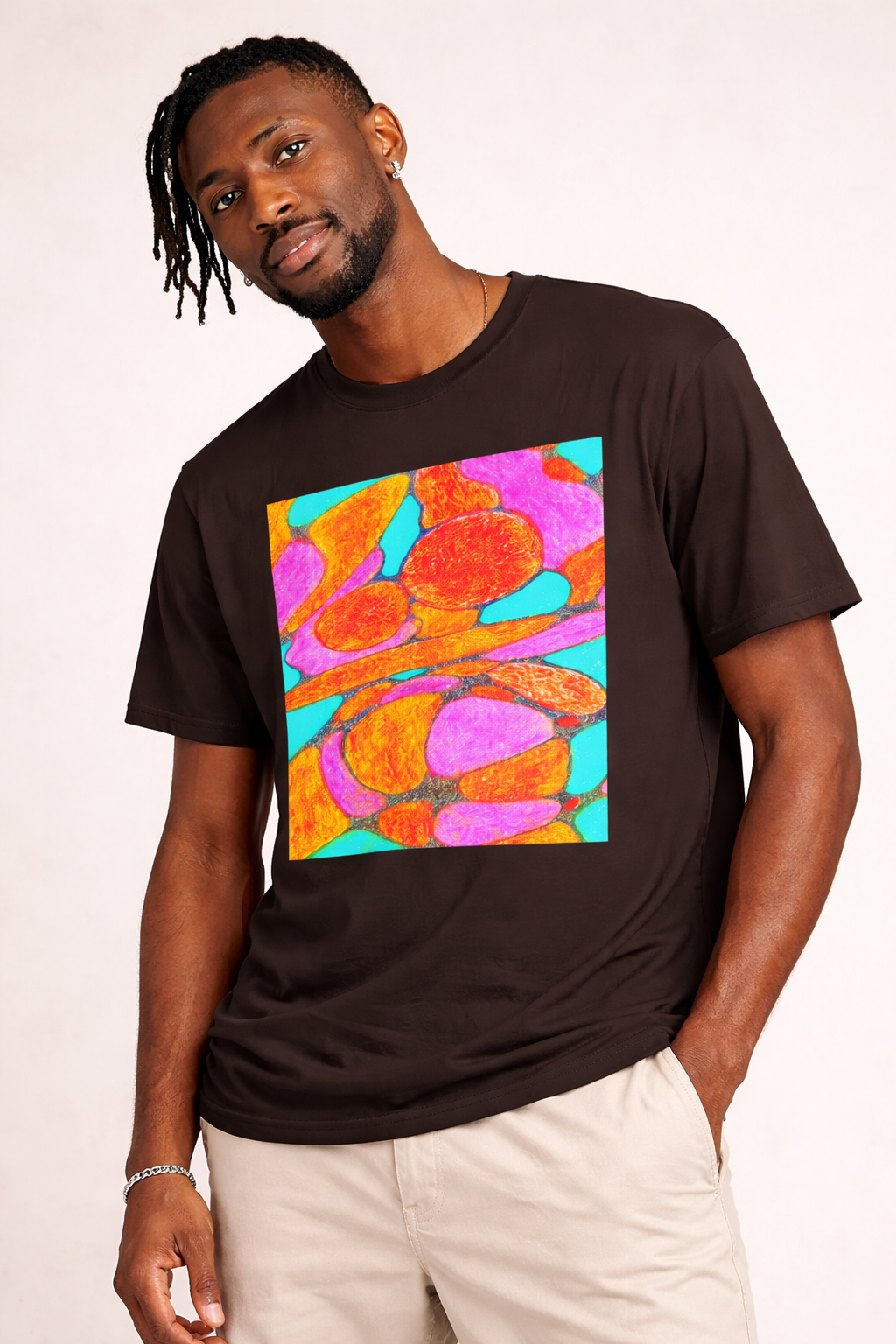 Abstract Floral T-Shirt | Pink Orange Art Graphic Tee