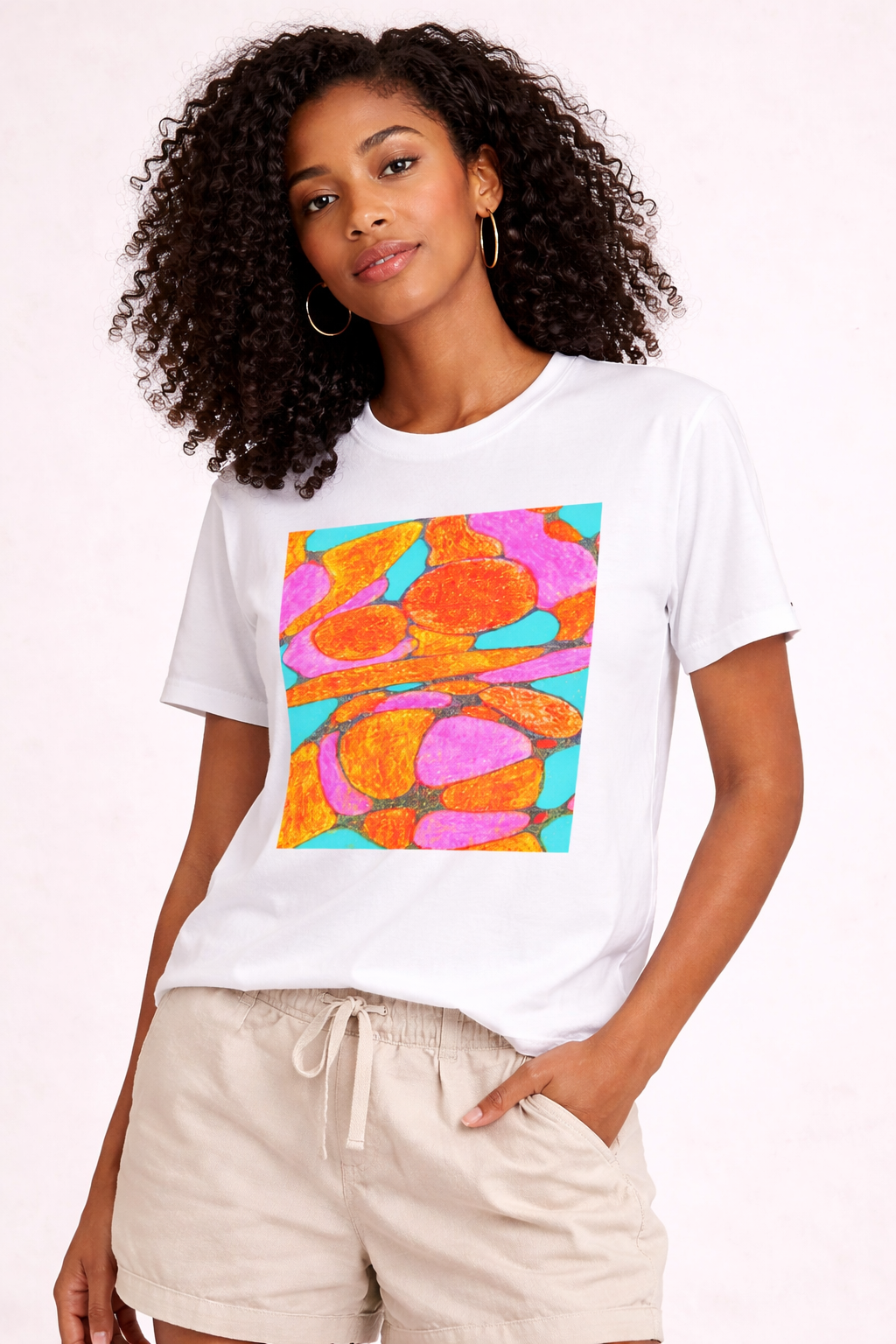 Abstract Floral T-Shirt | Pink Orange Art Graphic Tee