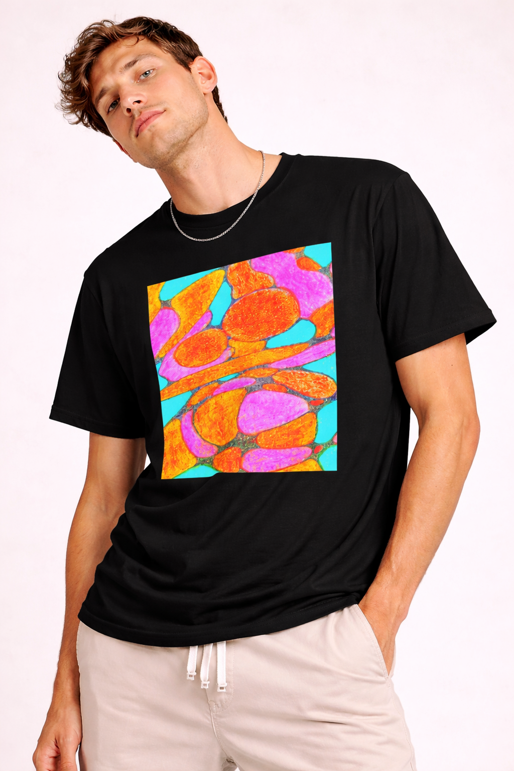 Abstract Floral T-Shirt | Pink Orange Art Graphic Tee
