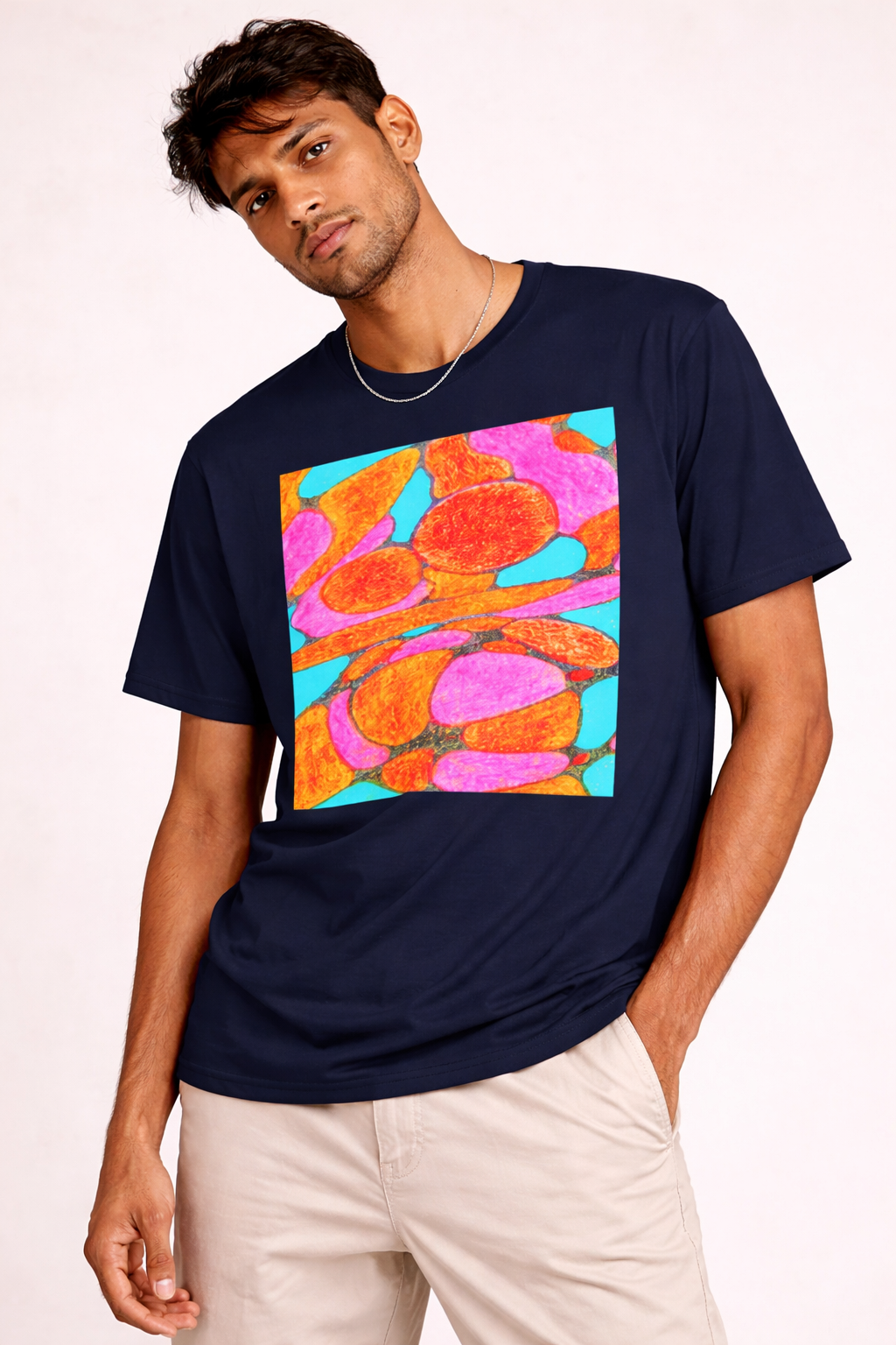 Abstract Floral T-Shirt | Pink Orange Art Graphic Tee