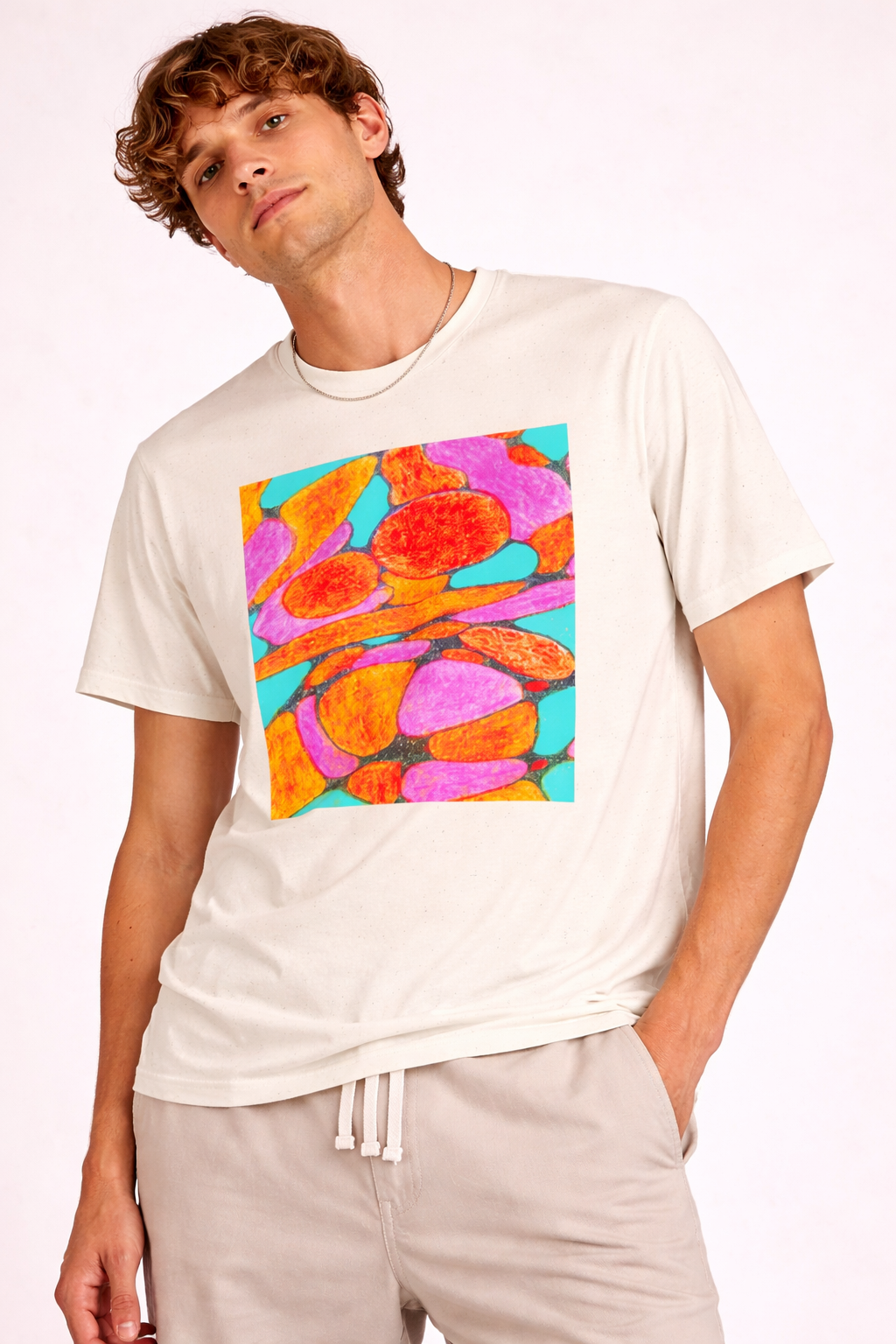 Abstract Floral T-Shirt | Pink Orange Art Graphic Tee