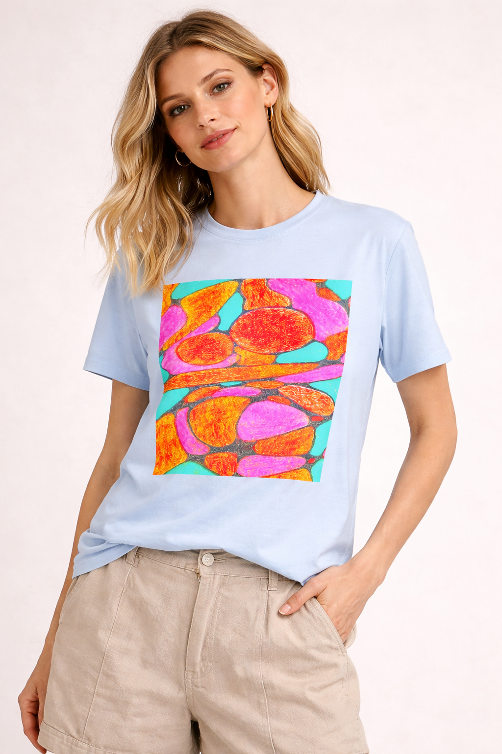 Abstract Floral T-Shirt | Pink Orange Art Graphic Tee