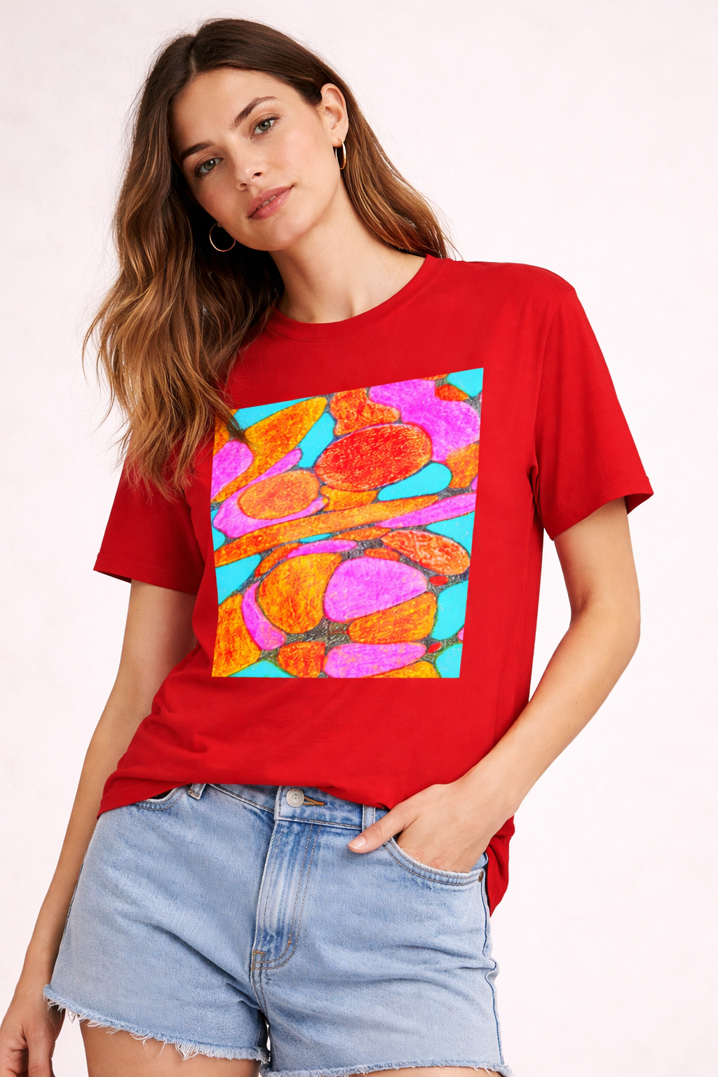 Abstract Floral T-Shirt | Pink Orange Art Graphic Tee
