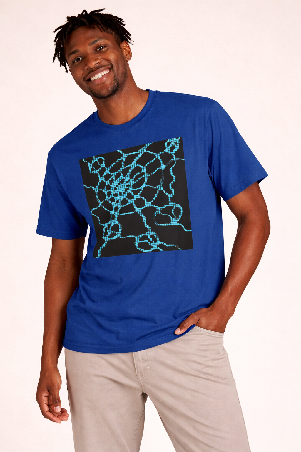 Neural Pattern T-Shirt | Black Turquoise Tech Aesthetic Tee