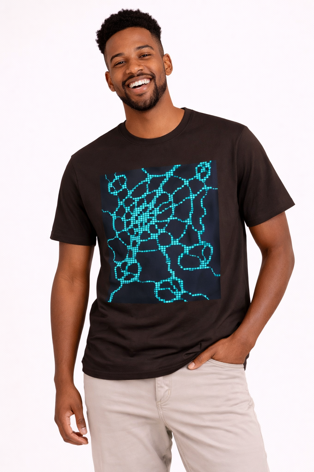 Neural Pattern T-Shirt | Black Turquoise Tech Aesthetic Tee