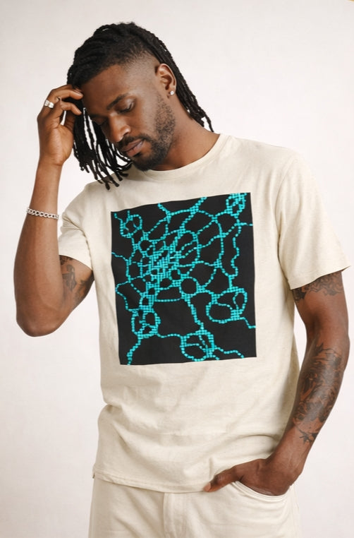 Neural Pattern T-Shirt | Black Turquoise Tech Aesthetic Tee