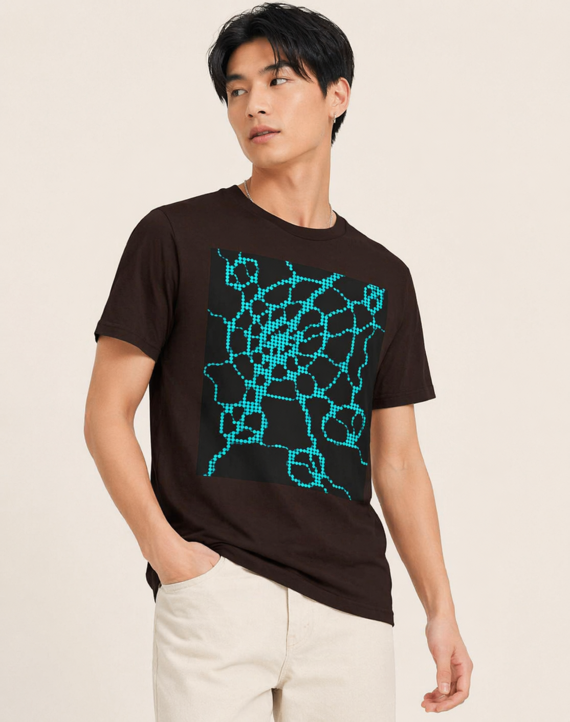 Neural Pattern T-Shirt | Black Turquoise Tech Aesthetic Tee