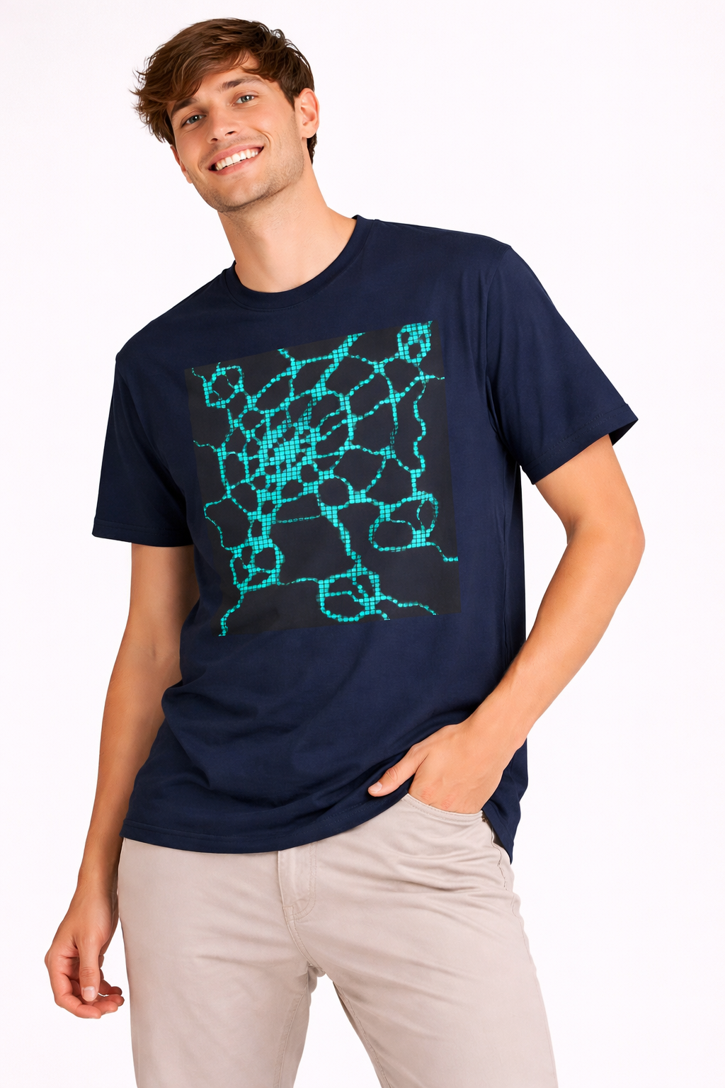 Neural Pattern T-Shirt | Black Turquoise Tech Aesthetic Tee