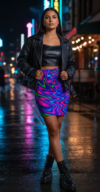Neon Swirl Mini Skirt | Cyberpunk Bodycon Skirt | Festival Clubwear