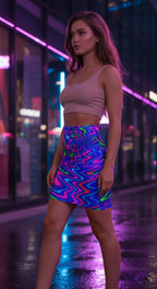 Neon Swirl Mini Skirt | Cyberpunk Bodycon Skirt | Festival Clubwear