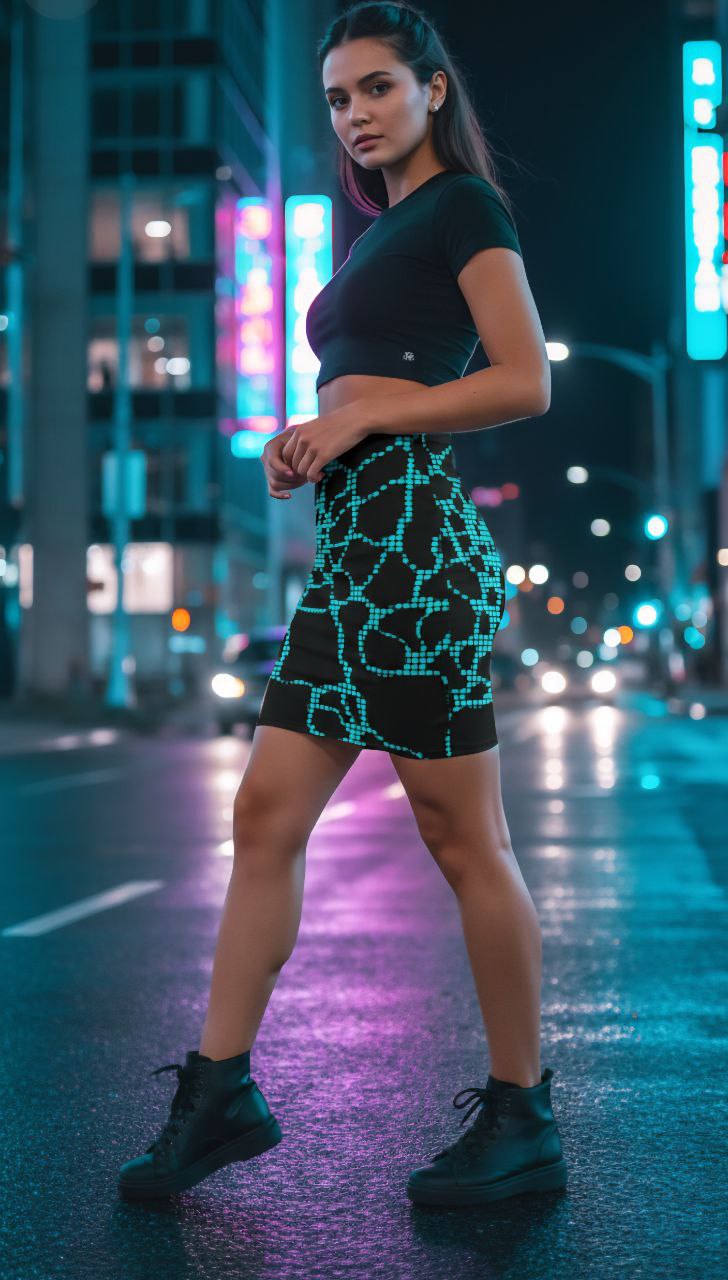 Black Neon Grid Mini Skirt | Bodycon Clubwear | Futuristic Night Outfit