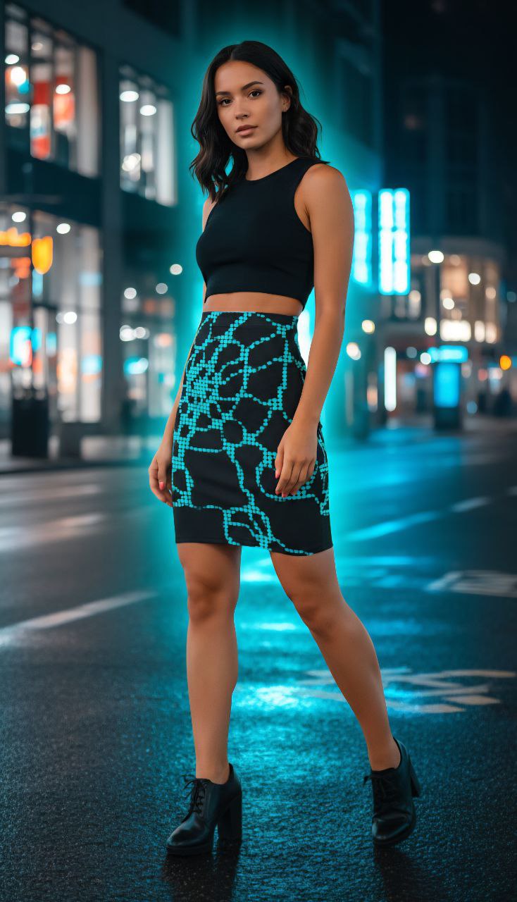 Black Neon Grid Mini Skirt | Bodycon Clubwear | Futuristic Night Outfit