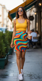Colorful Swirl Mini Skirt | Abstract Art Bodycon | Creative Outfit