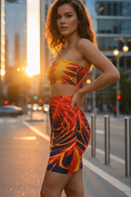 Fiery Red Mini Skirt | Abstract Bodycon Skirt | Night Out Outfit