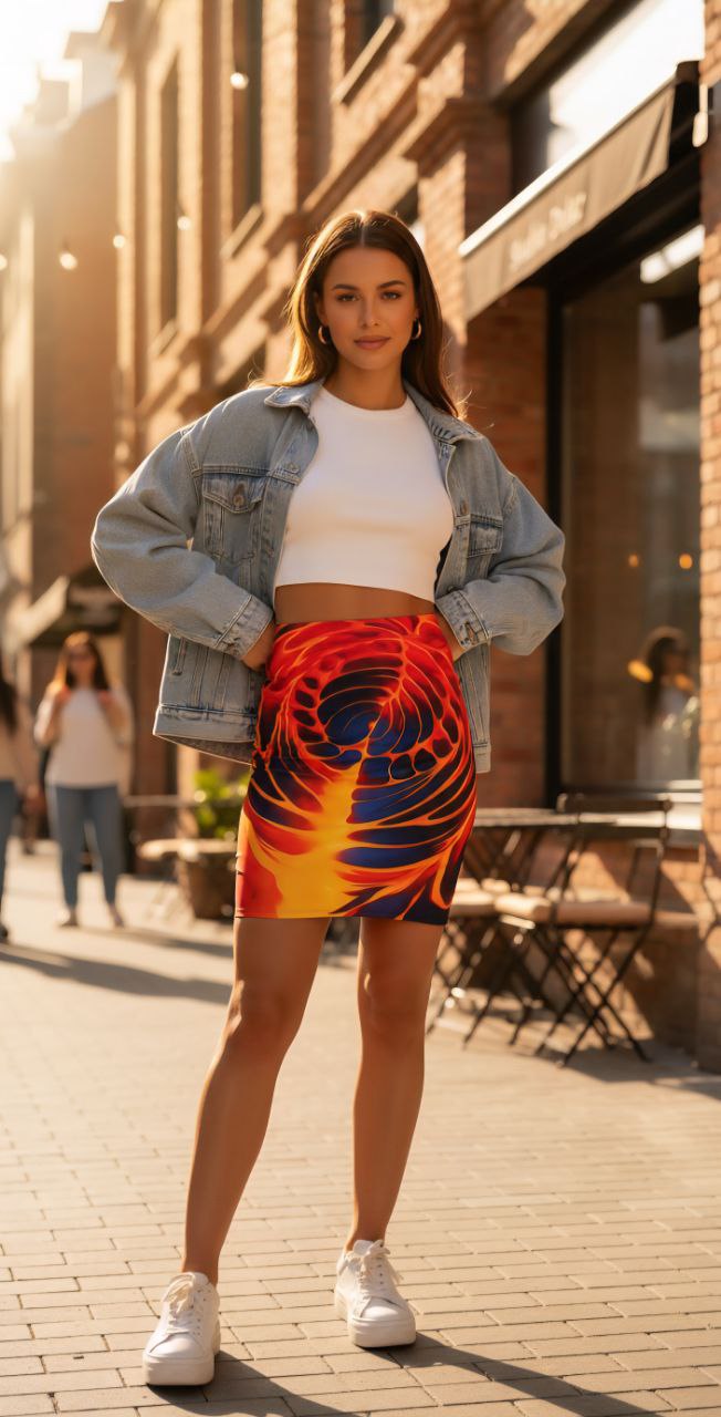 Fiery Red Mini Skirt | Abstract Bodycon Skirt | Night Out Outfit