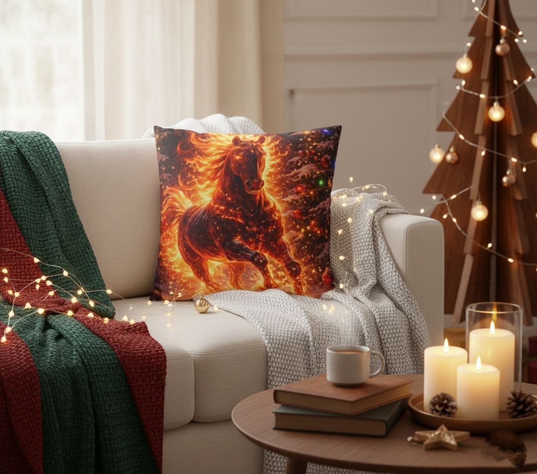 Fire Horse Throw Pillow | Christmas Decorative Cushion