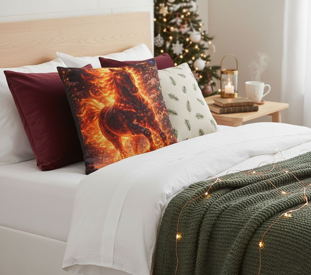 Fire Horse Throw Pillow | Christmas Decorative Cushion