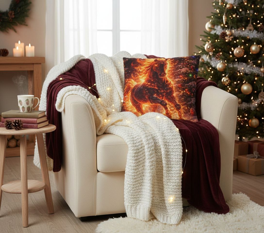Fire Horse Throw Pillow | Christmas Decorative Cushion