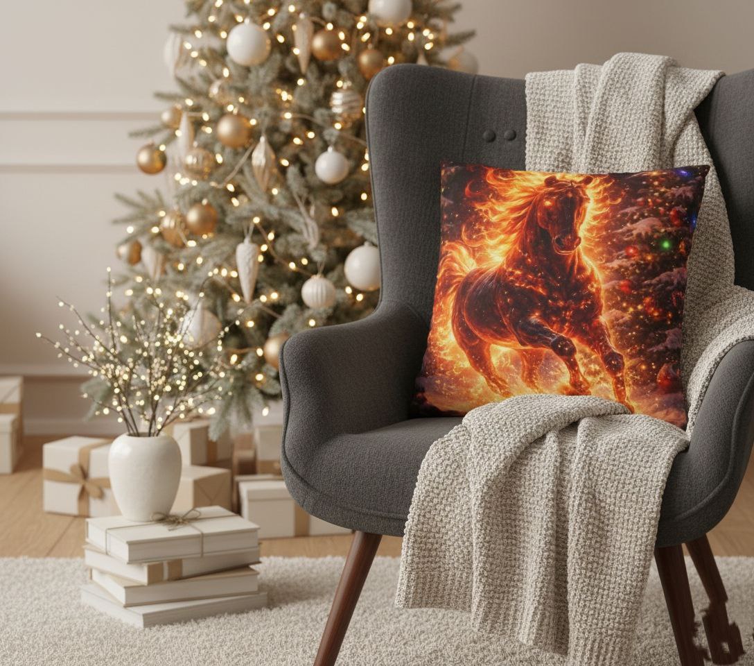 Fire Horse Throw Pillow | Christmas Decorative Cushion