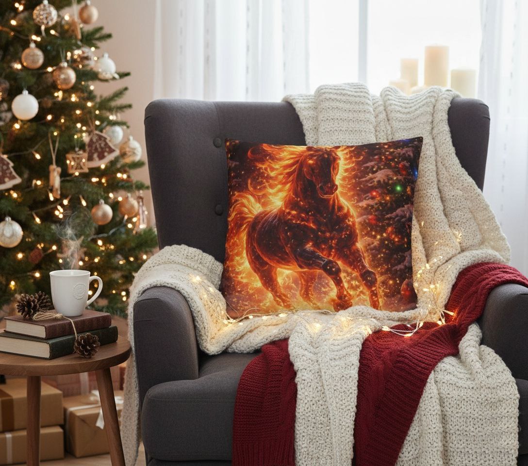 Fire Horse Throw Pillow | Christmas Decorative Cushion