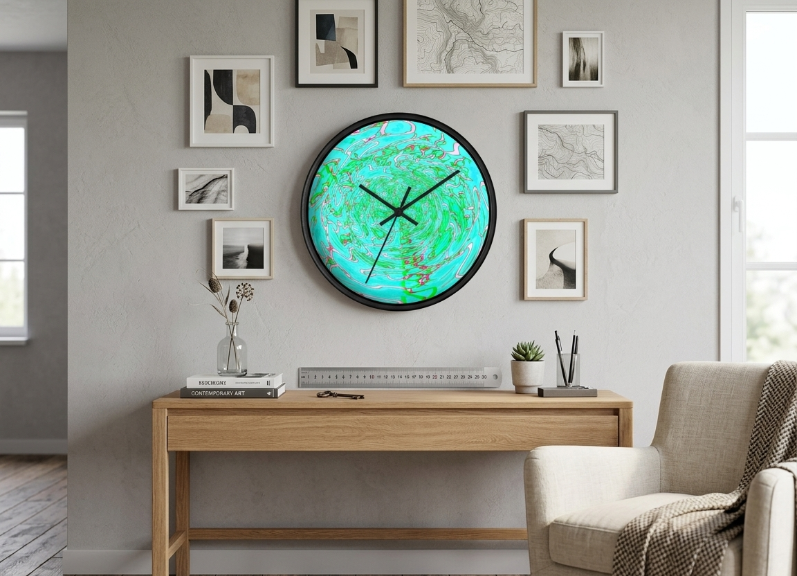 Green Abstract Wall Clock | Modern Silent Clock