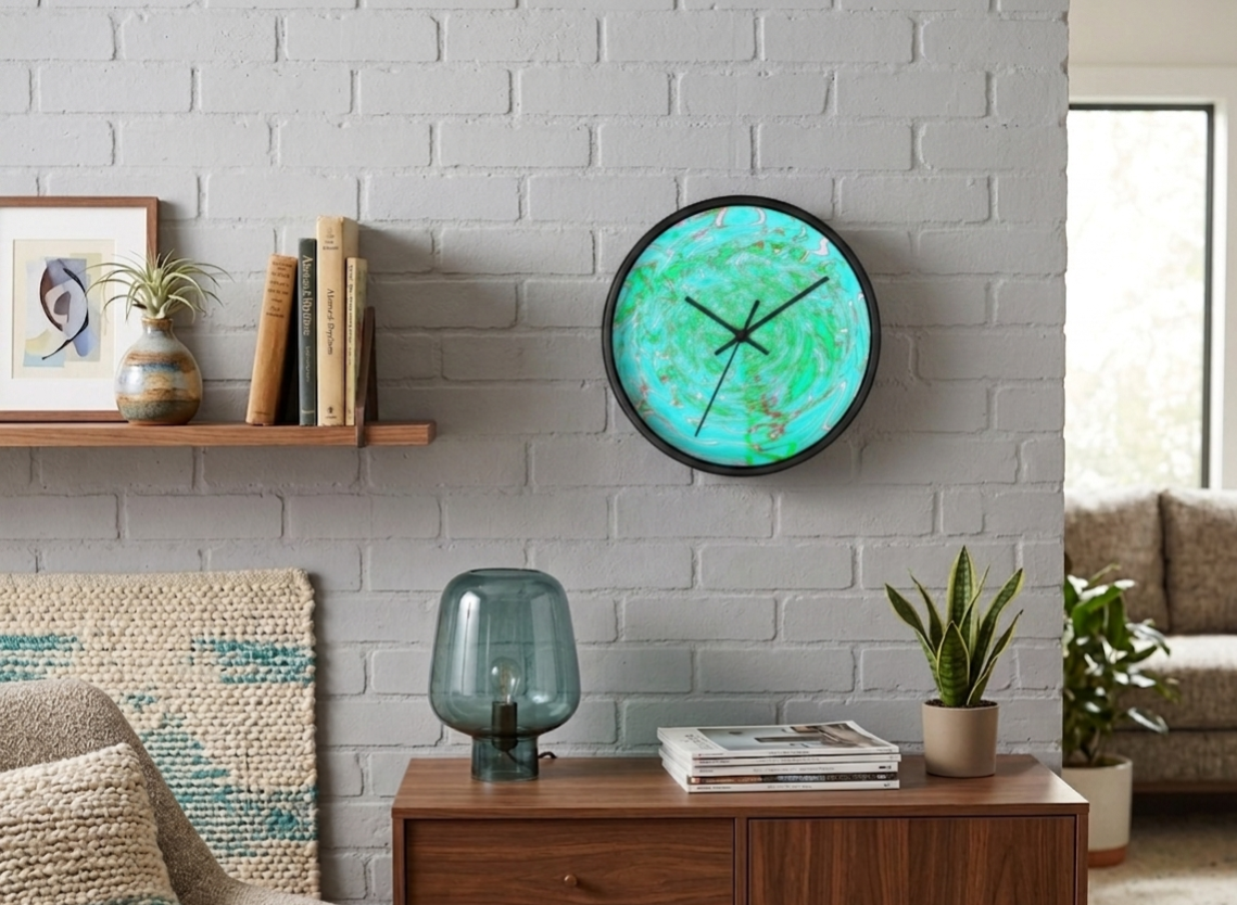 Green Abstract Wall Clock | Modern Silent Clock