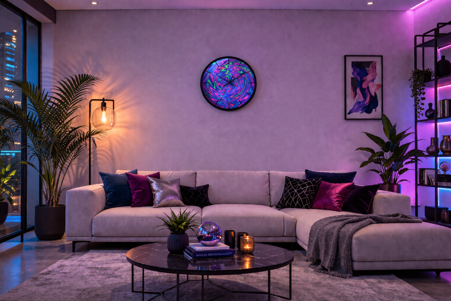 Colorful Wall Clock | Neon Swirl Clock | Modern Silent Home Decor