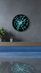 Modern Wall Clock | Black Turquoise Clock | Minimalist Silent Decor