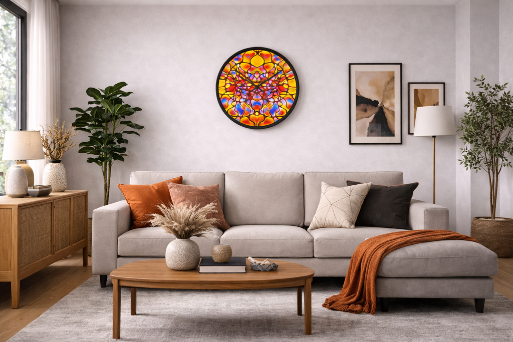 Kaleidoscope Wall Clock | Colorful Stained Glass Clock | Artistic Home Decor