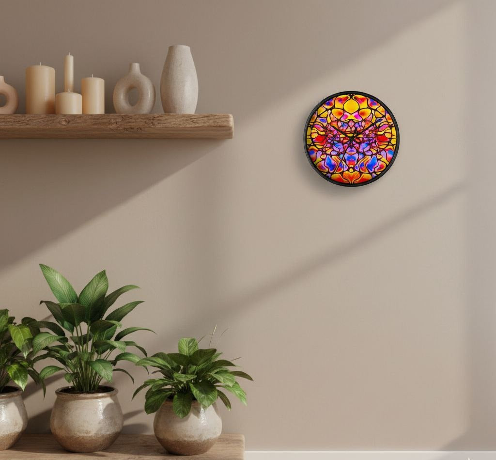 Kaleidoscope Wall Clock | Colorful Stained Glass Clock | Artistic Home Decor