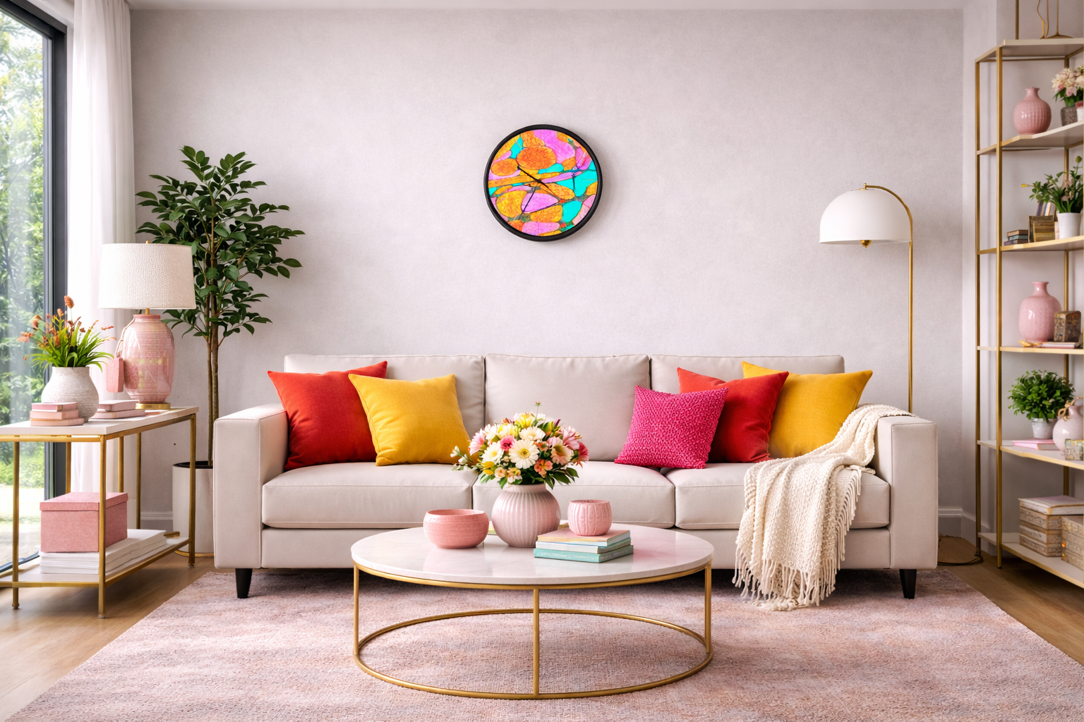 Modern Geometric Wall Clock | Colorful Pop Art Clock | Home Decor