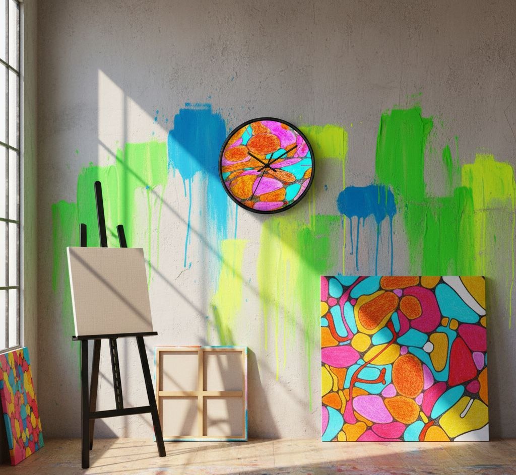 Modern Geometric Wall Clock | Colorful Pop Art Clock | Home Decor
