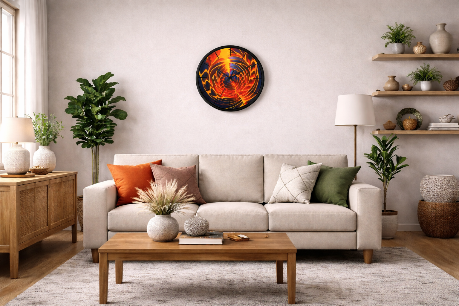 Fire Swirl Wall Clock | Red Orange Clock | Bold Modern Decor