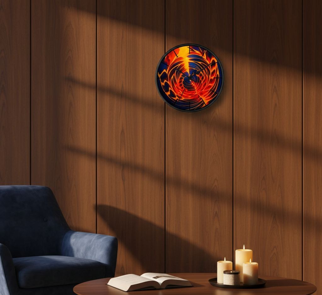 Fire Swirl Wall Clock | Red Orange Clock | Bold Modern Decor