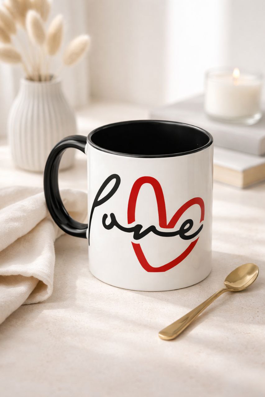Romantic Love Mug | Heart Script Coffee Cup
