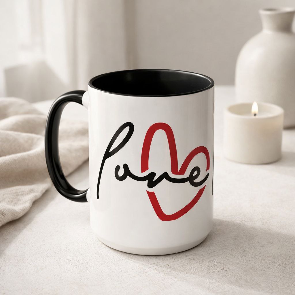 Romantic Love Mug | Heart Script Coffee Cup