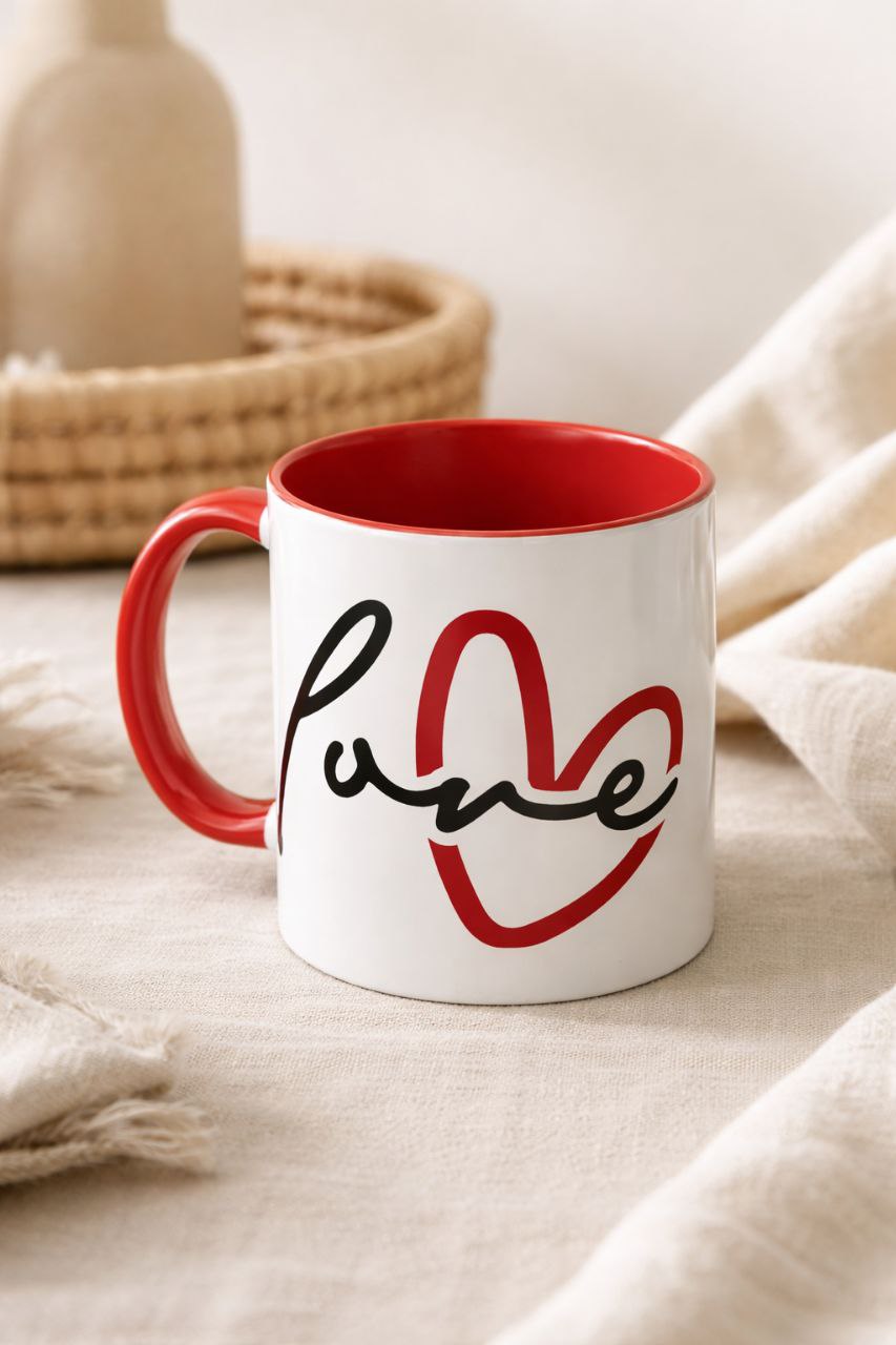 Romantic Love Mug | Heart Script Coffee Cup