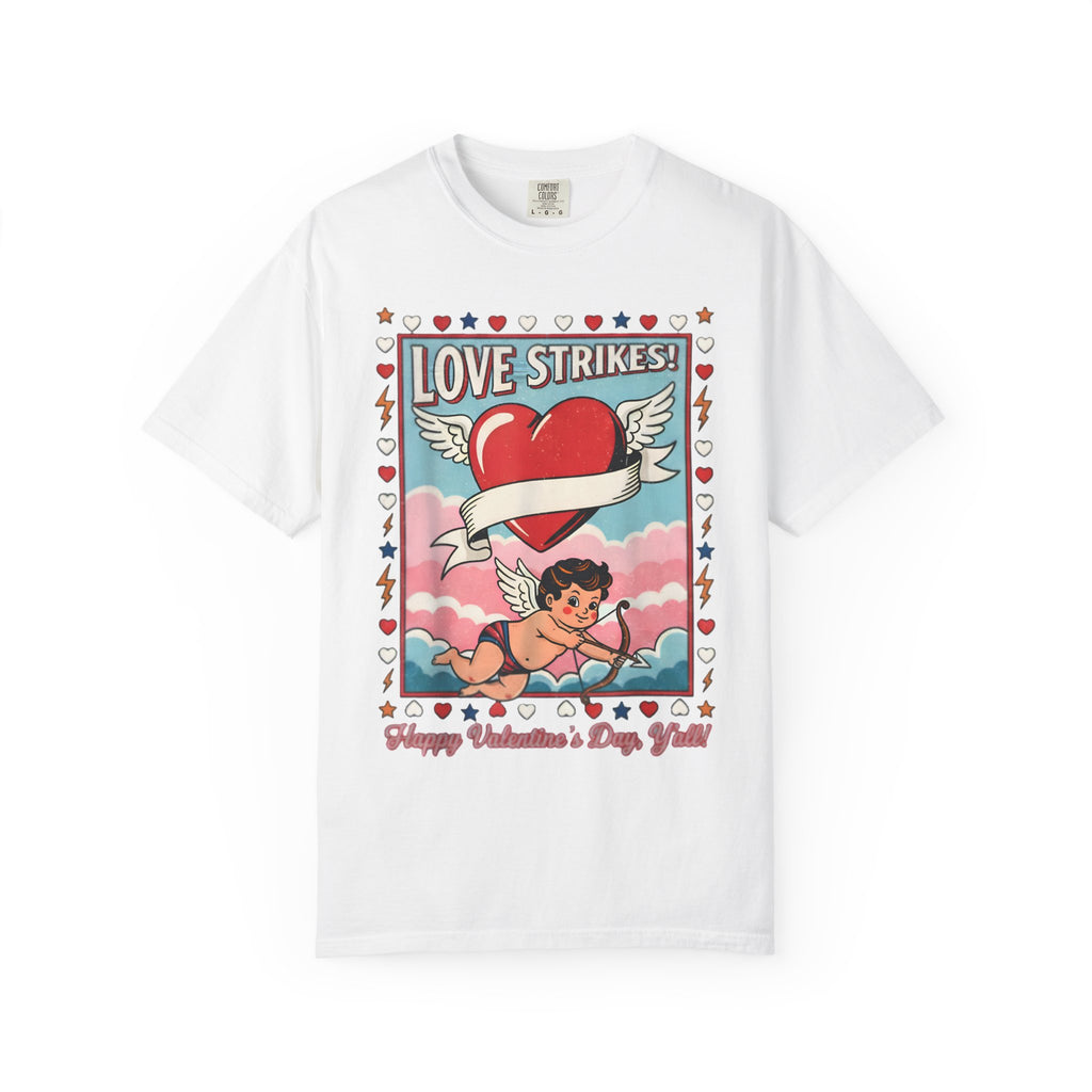 Love Strikes Cupid Heart T-Shirt | Valentine's Day Retro Graphic
